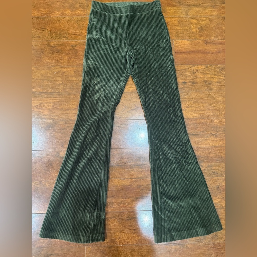 Aerie Green Velvet Flare Pants